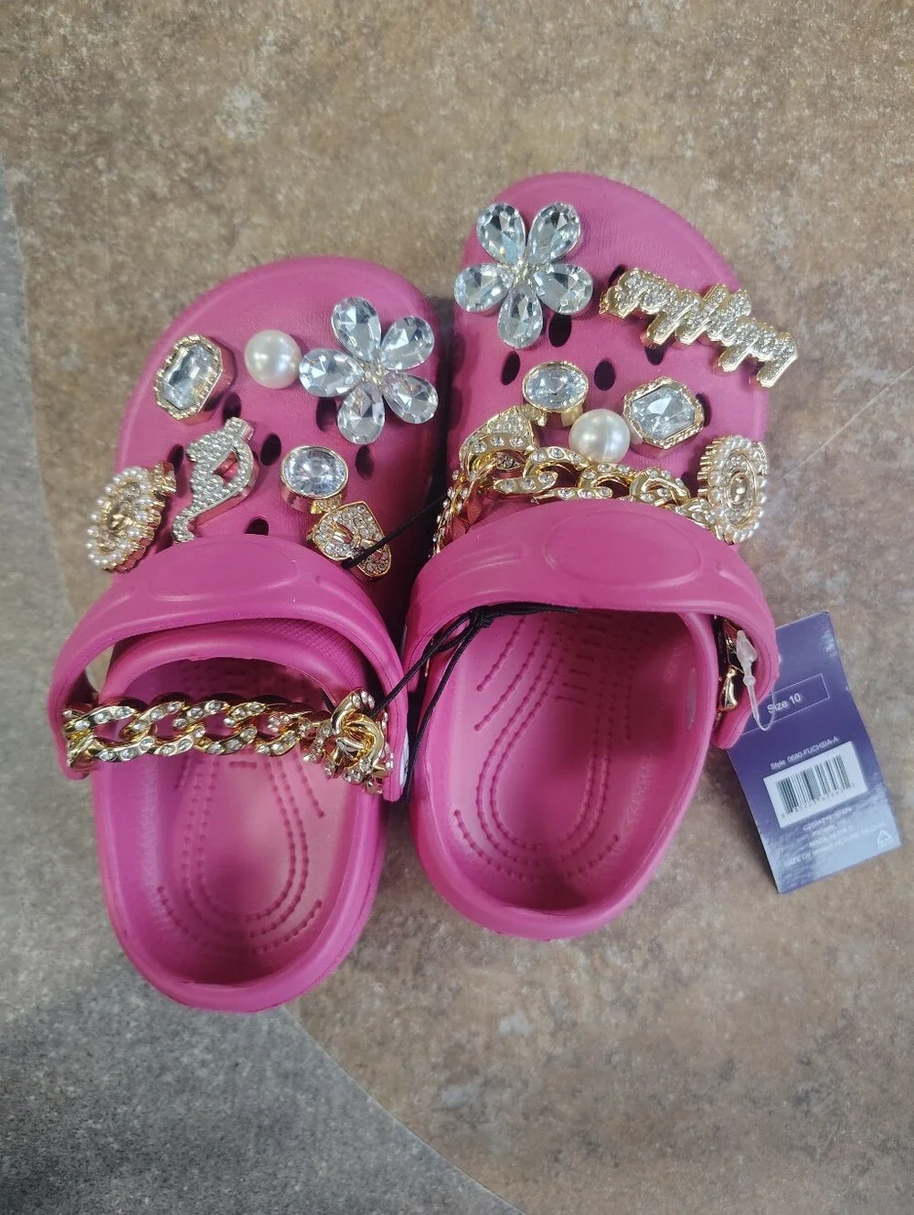 Kids Pink Jeweled Clog Sandals - Decorative Chain and Gems